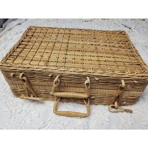 Vintage Boho Wicker Picnic Basket Rattan Case